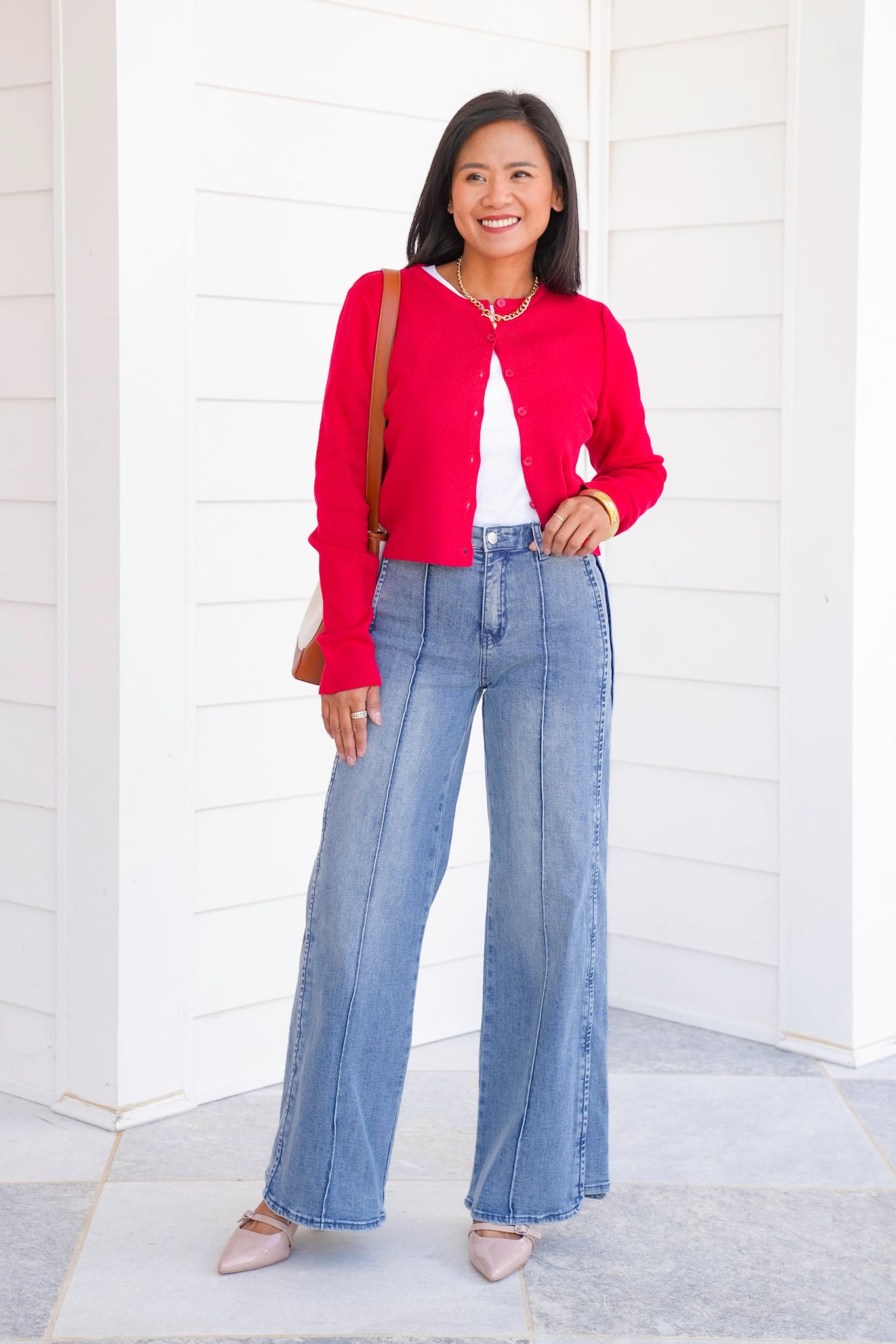 Saige High Rise Medium Wash Tummy Control Wide Leg Jeans