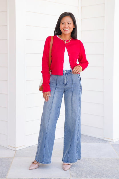 Saige High Rise Medium Wash Tummy Control Wide Leg Jeans