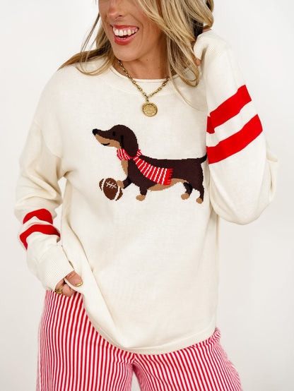 Long Sleeve Game Day Dachshund Pullover Sweater - Freckled Poppy