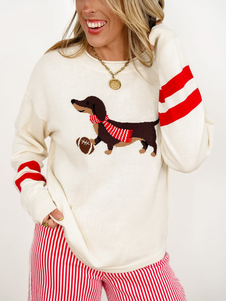 Long Sleeve Game Day Dachshund Pullover Sweater - Freckled Poppy