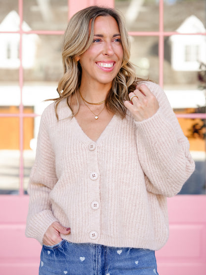 POL Ribbed Knit Long Sleeve V-Neck Button Down Cardigan