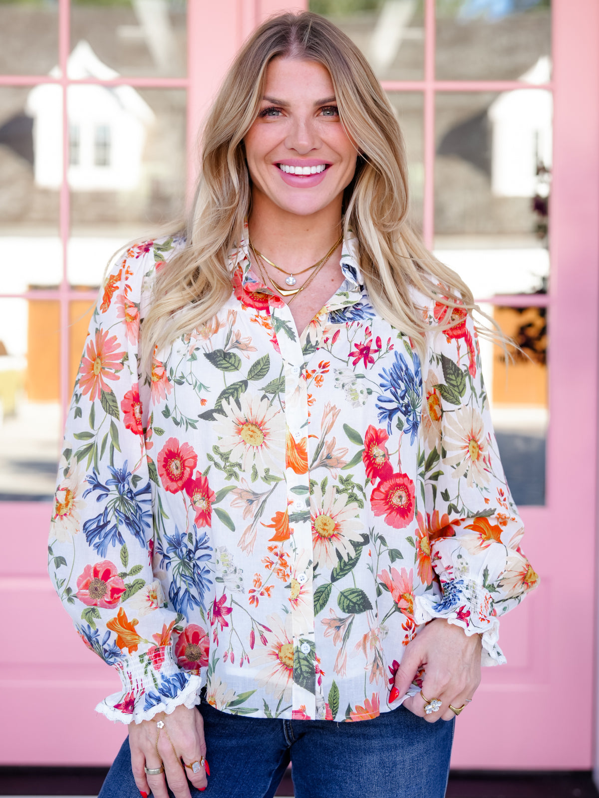 Floral Print Long Sleeve Button Down Top - Freckled Poppy