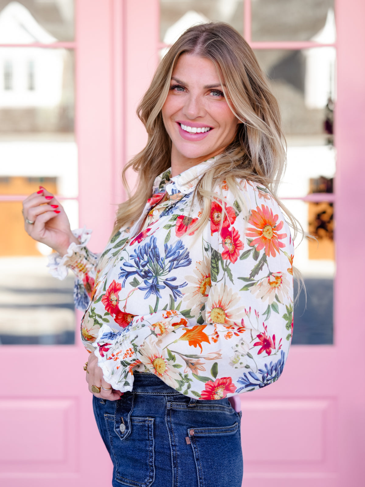 Floral Print Long Sleeve Button Down Top - Freckled Poppy
