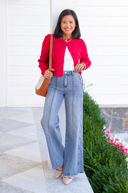 Saige High Rise Medium Wash Tummy Control Wide Leg Jeans