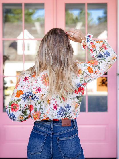 Floral Print Long Sleeve Button Down Top - Freckled Poppy