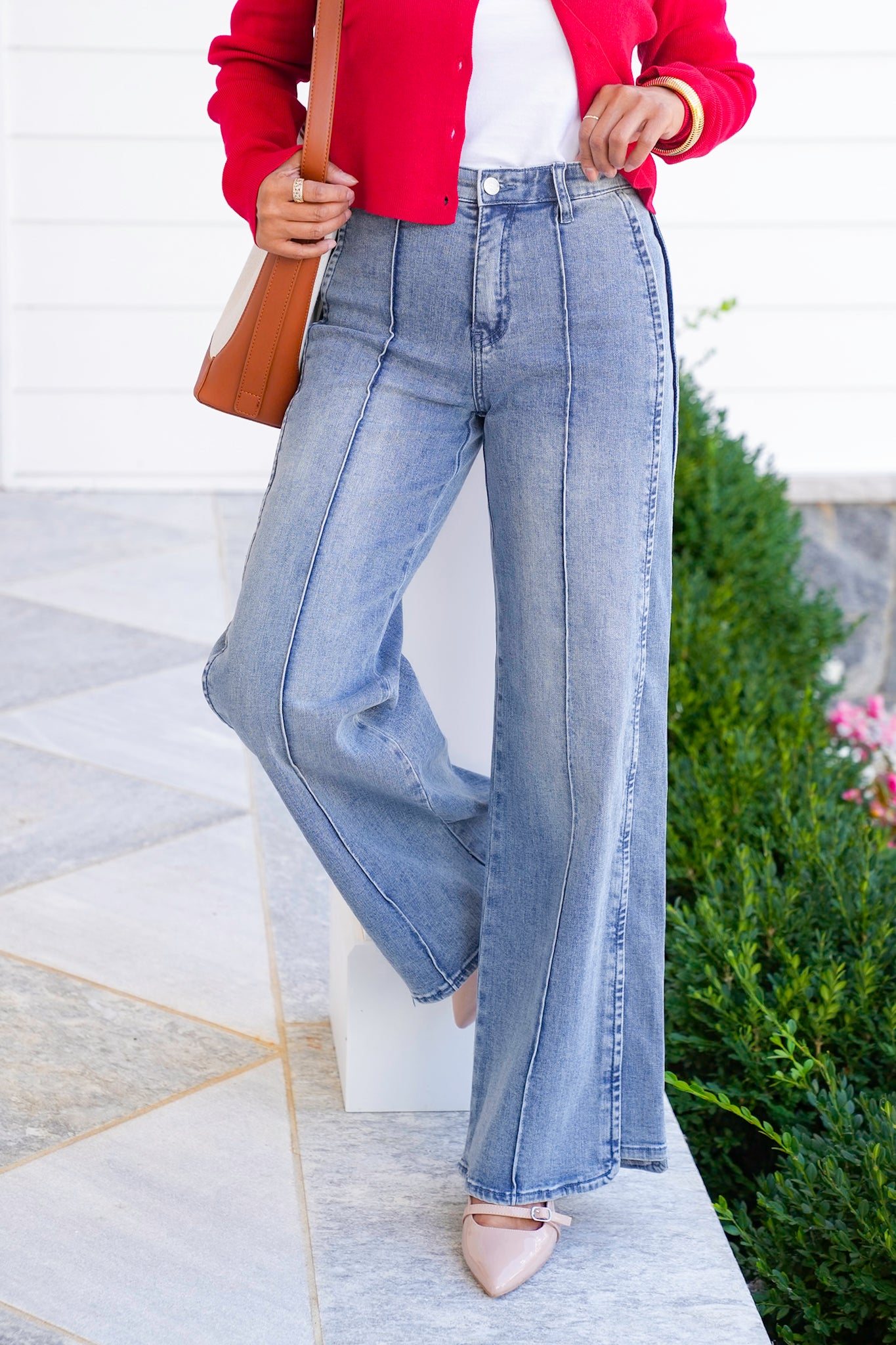 Saige High Rise Medium Wash Tummy Control Wide Leg Jeans