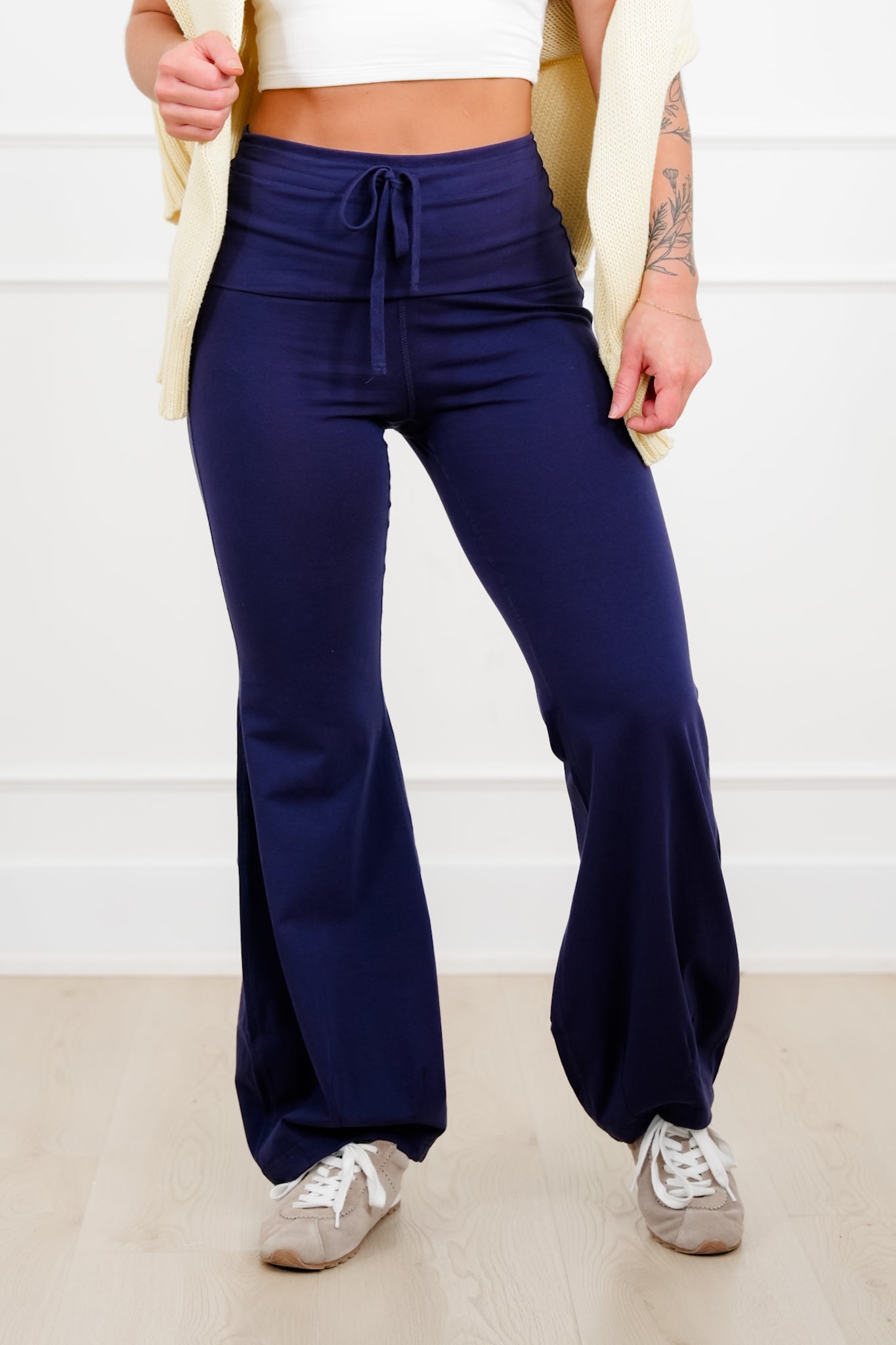 Solid Wide Waist Flared Yoga Pants