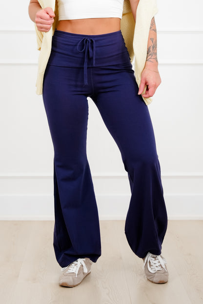 Solid Wide Waist Flared Yoga Pants