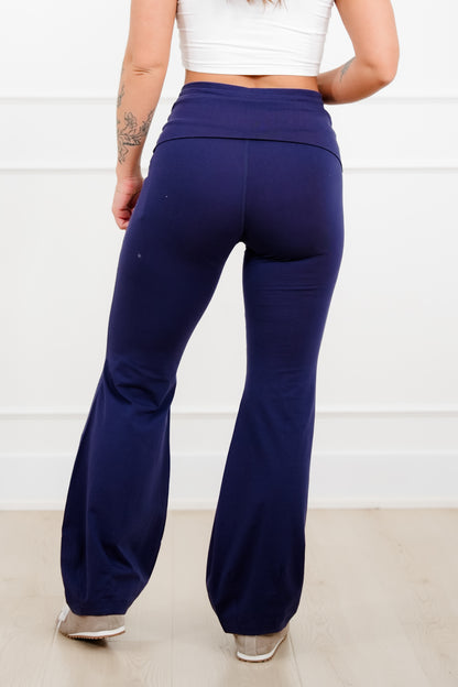 Solid Wide Waist Flared Yoga Pants