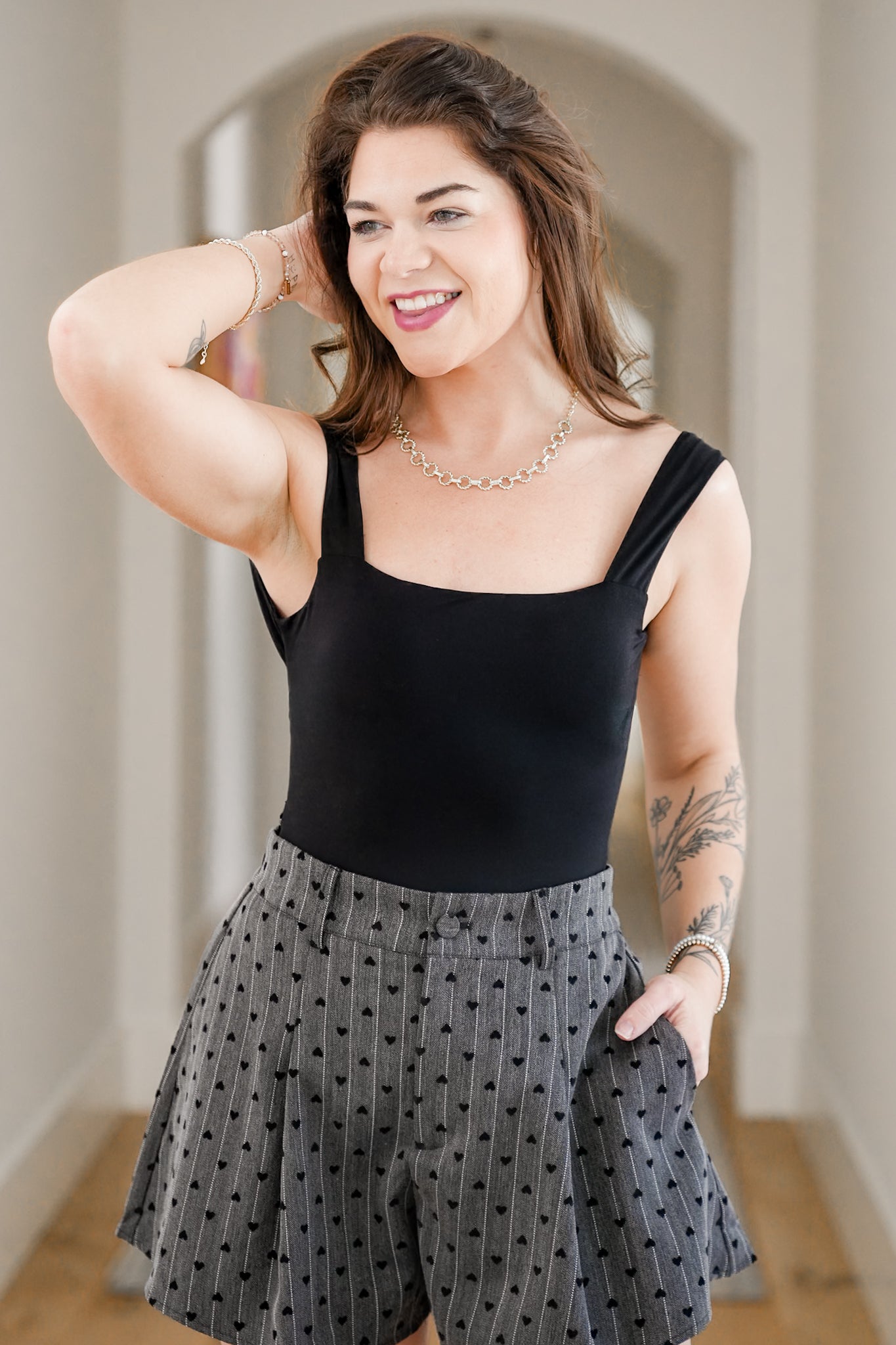 Solid Sleeveless Wide Strap Tie Back Bodysuit