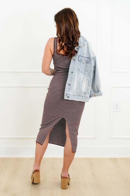 Striped Sleeveless Bodycon Midi Dress