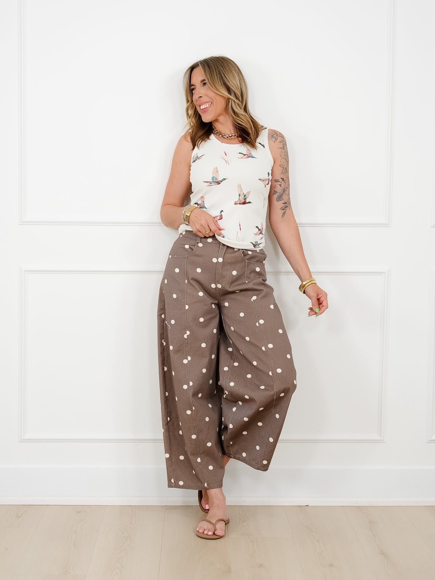 Polka Dot Print Wide Leg Pants