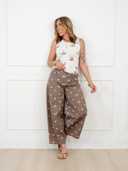 Polka Dot Print Wide Leg Pants