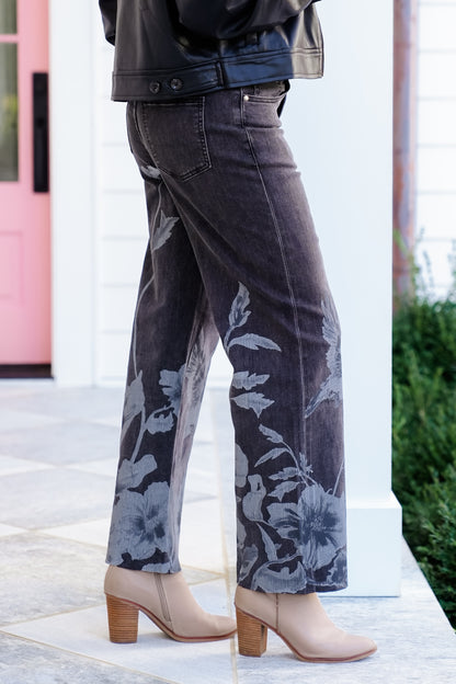 Floral and Bird Print Wide Leg Pants