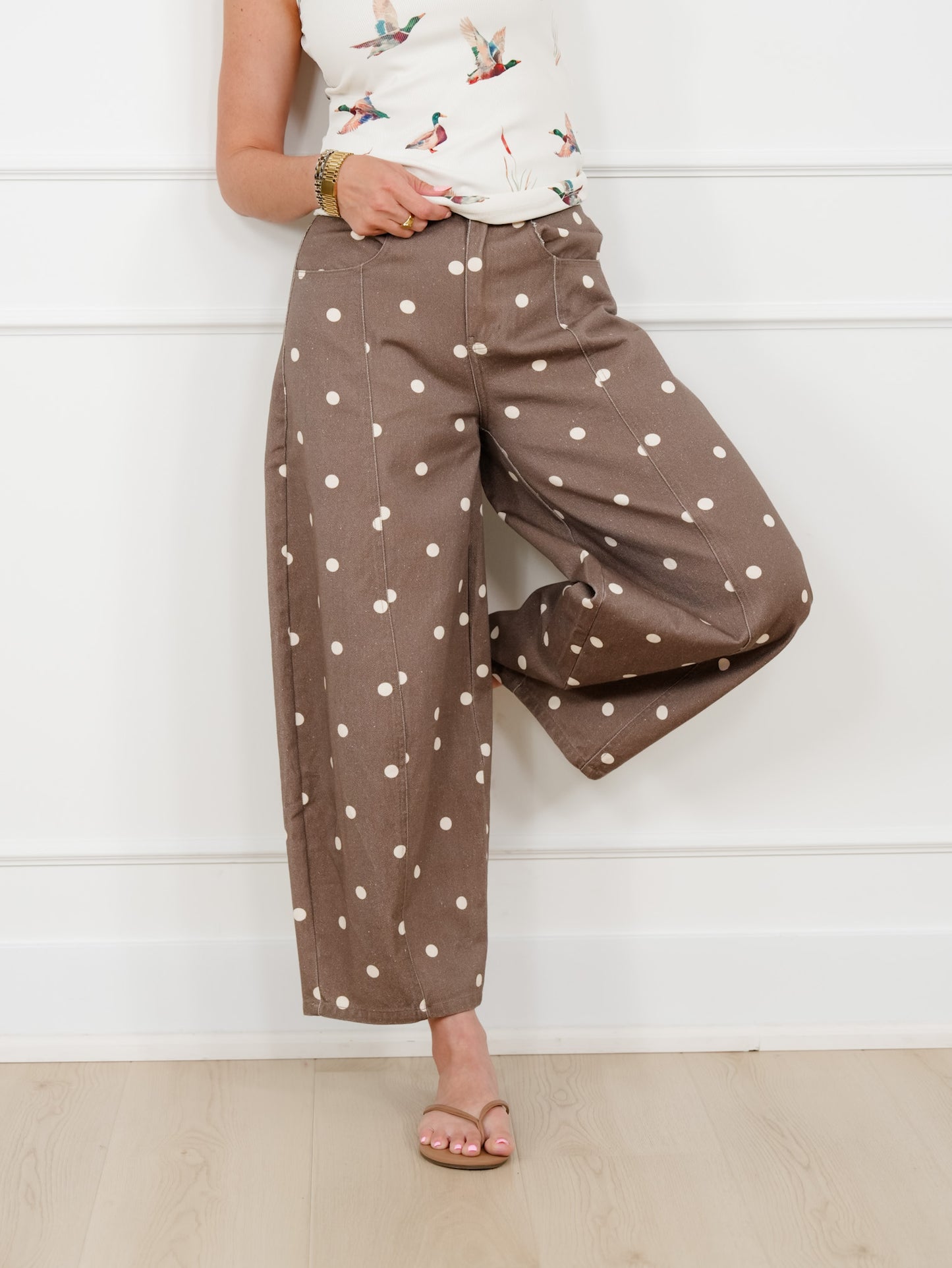 Polka Dot Print Wide Leg Pants