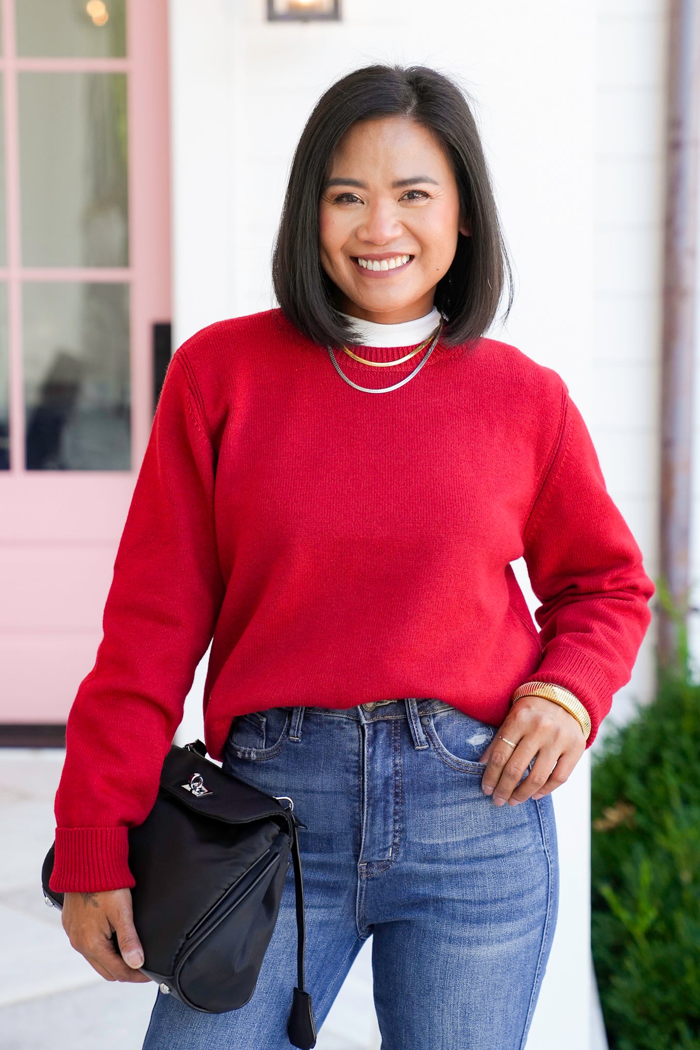 Red Long Sleeve Crew Neck Pullover Sweater