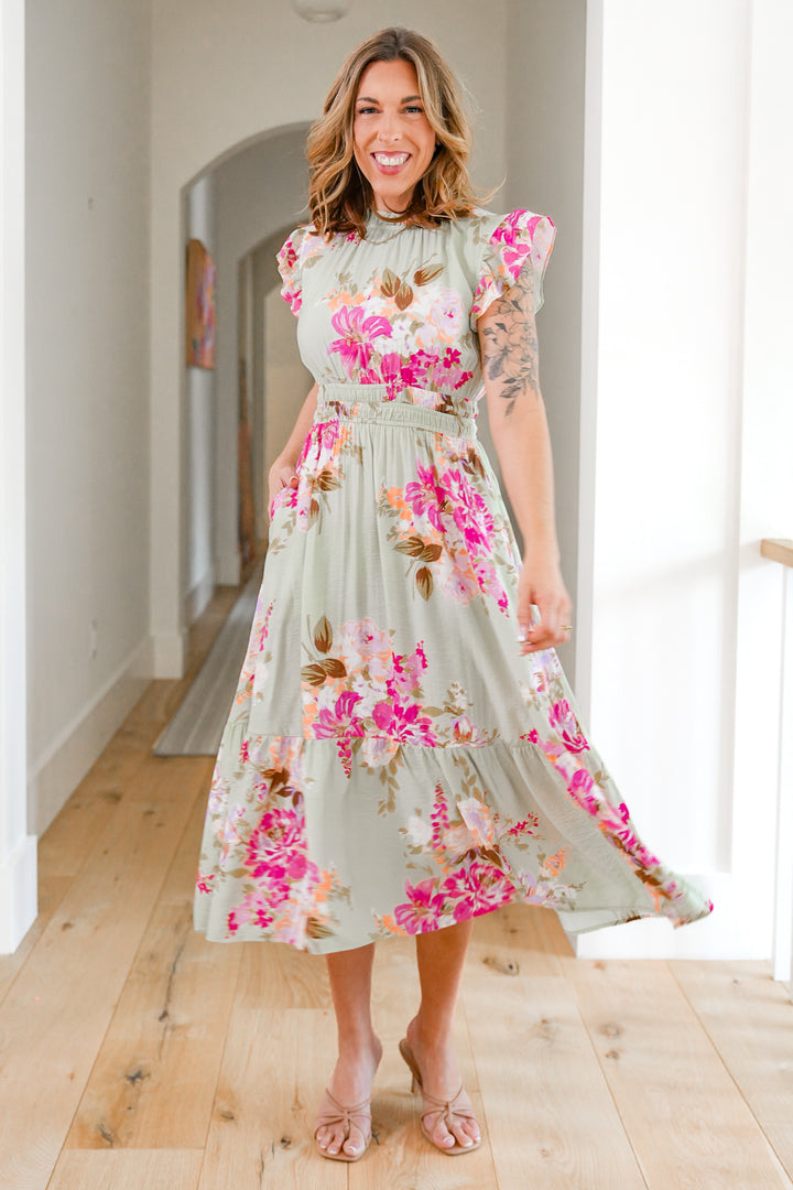 Plus/Reg Sleeveless Floral Print Midi Dress
