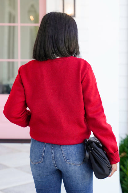 Red Long Sleeve Crew Neck Pullover Sweater