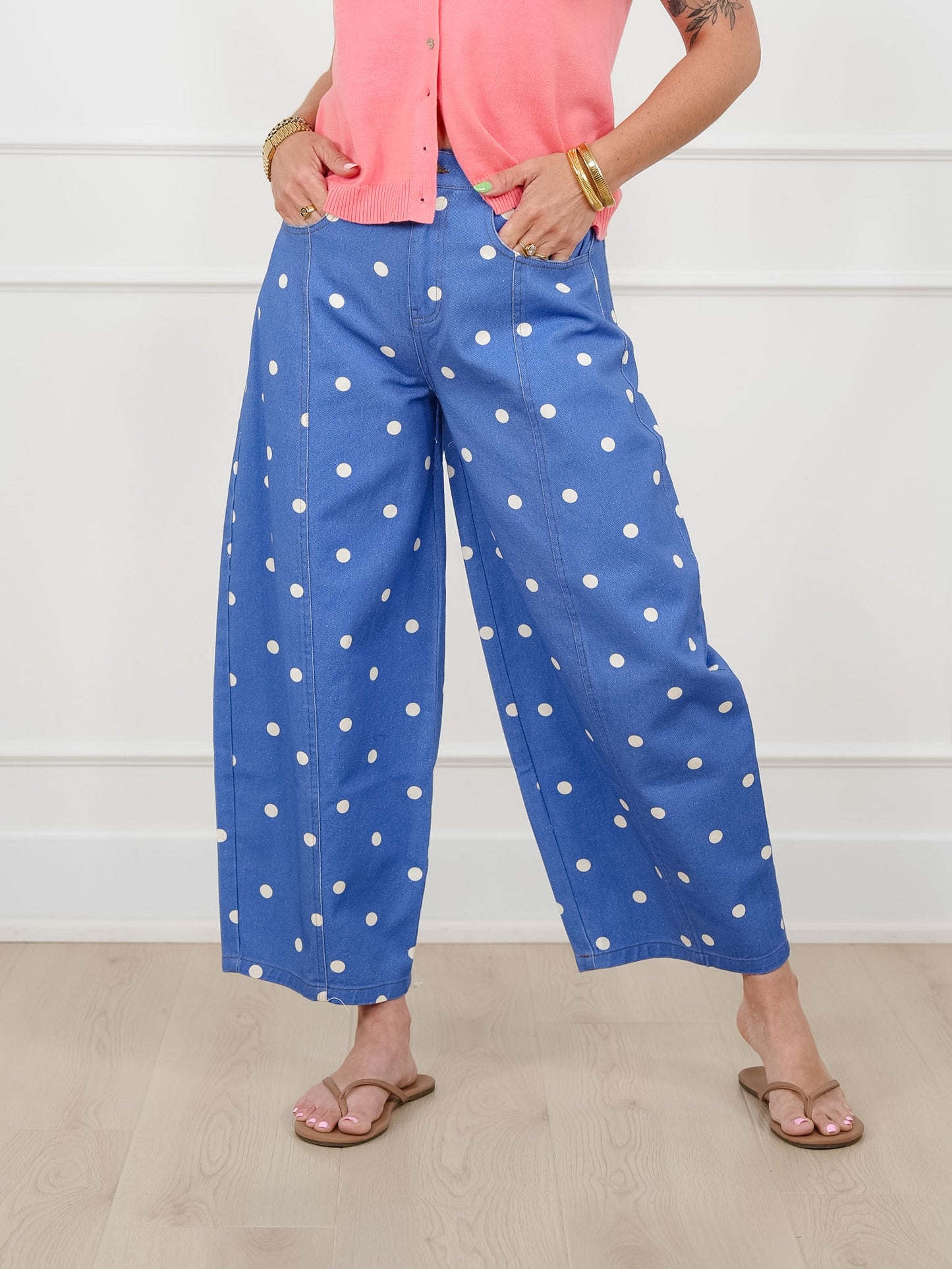 Polka Dot Print Wide Leg Pants