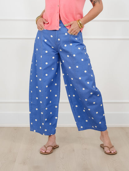 Polka Dot Print Wide Leg Pants