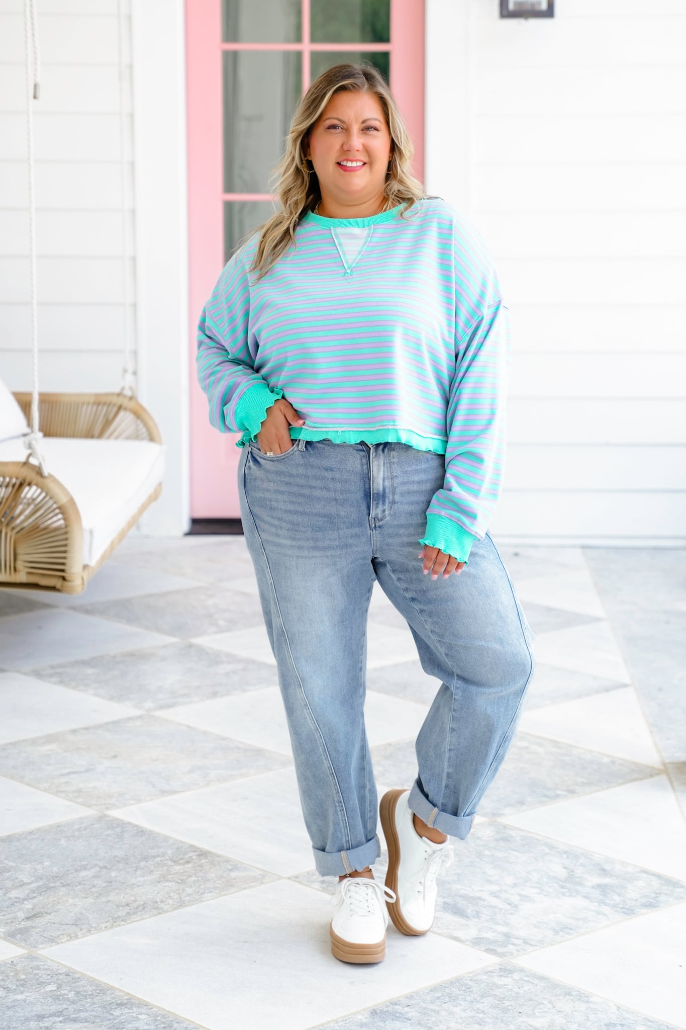 Striped Long Sleeve Round Neck Top