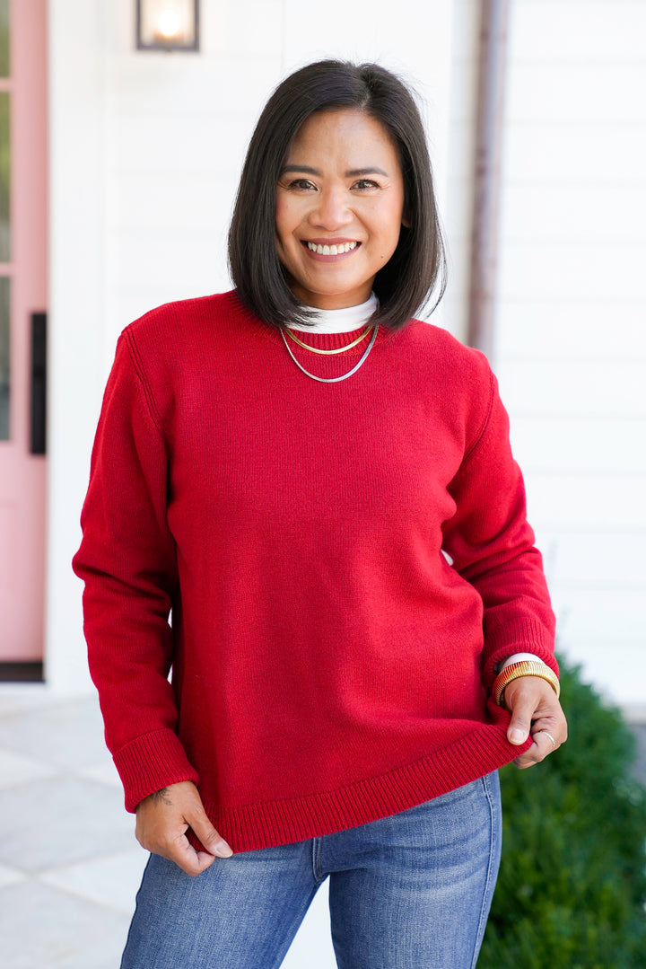 Red Long Sleeve Crew Neck Pullover Sweater