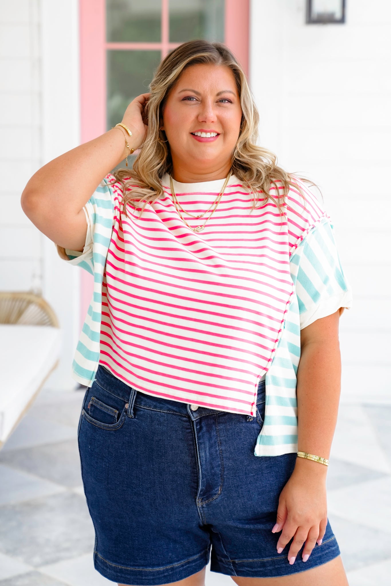 Stripe Color Block Short Sleeve Top