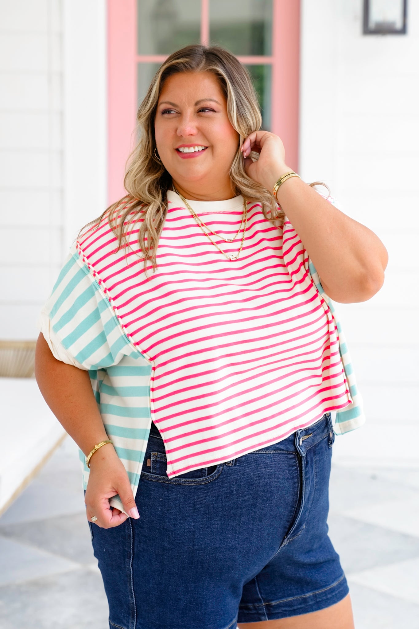 Stripe Color Block Short Sleeve Top