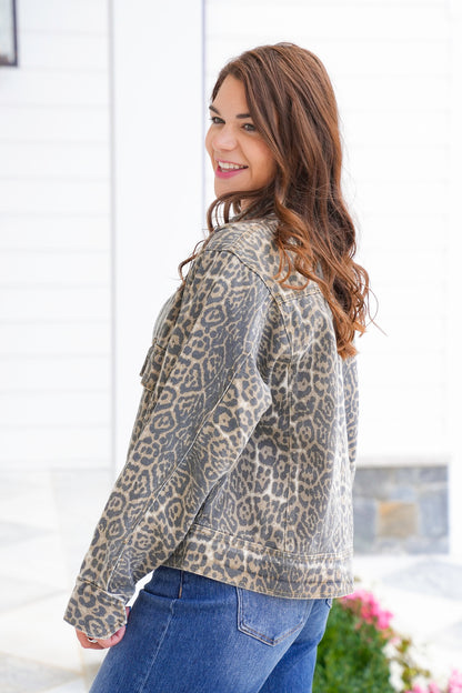 Plus/Reg Leopard Print Long Sleeve Jacket