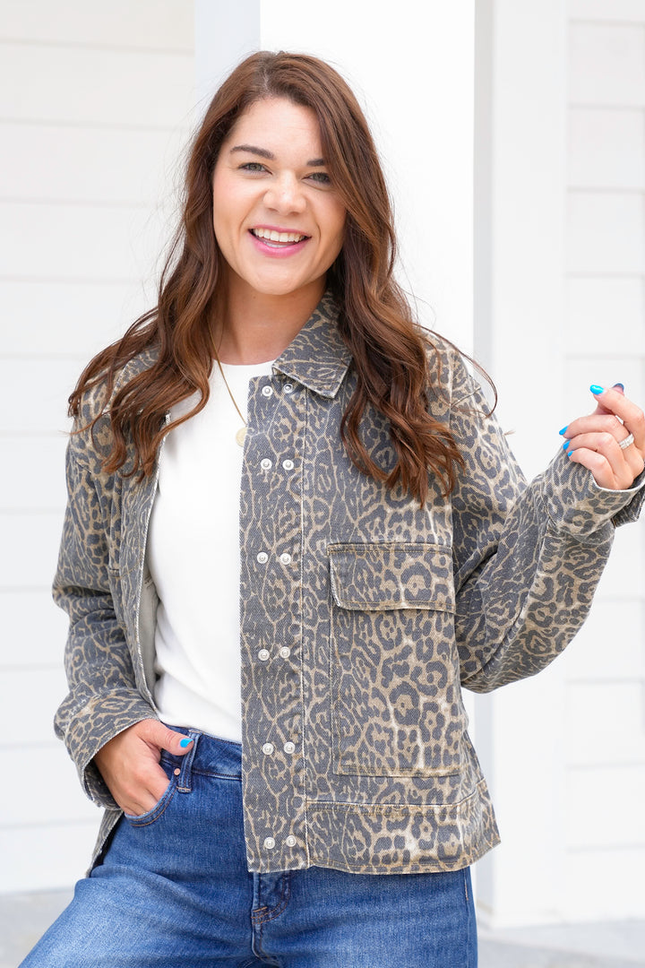 Plus/Reg Leopard Print Long Sleeve Jacket