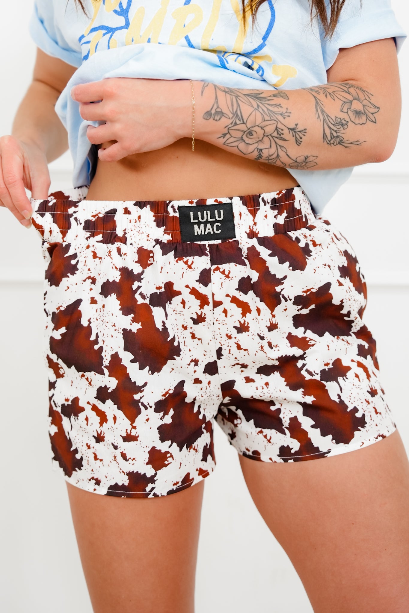 Lulu Mac Elastic Waist Cow Print Short