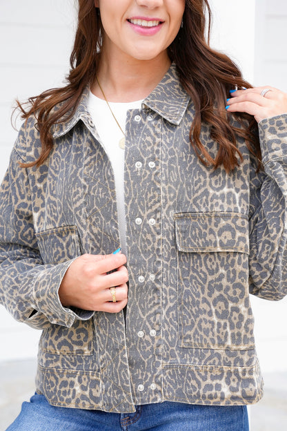 Plus/Reg Leopard Print Long Sleeve Jacket