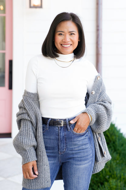 Plus/Reg Knit Long Sleeve Mock Neck Top