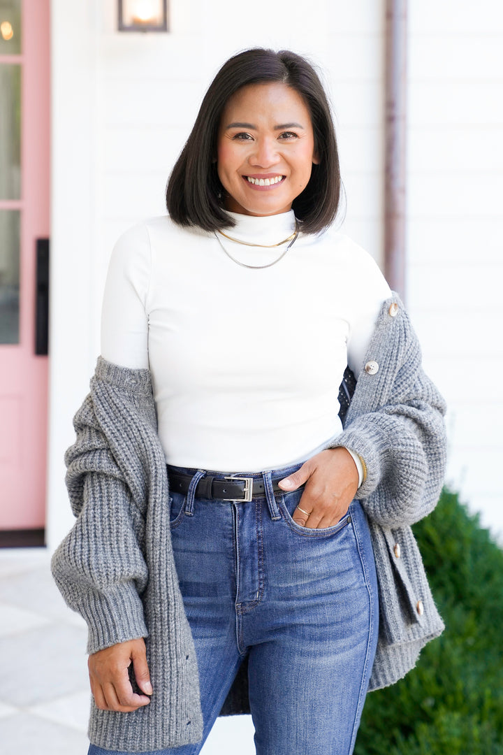 Plus/Reg Knit Long Sleeve Mock Neck Top