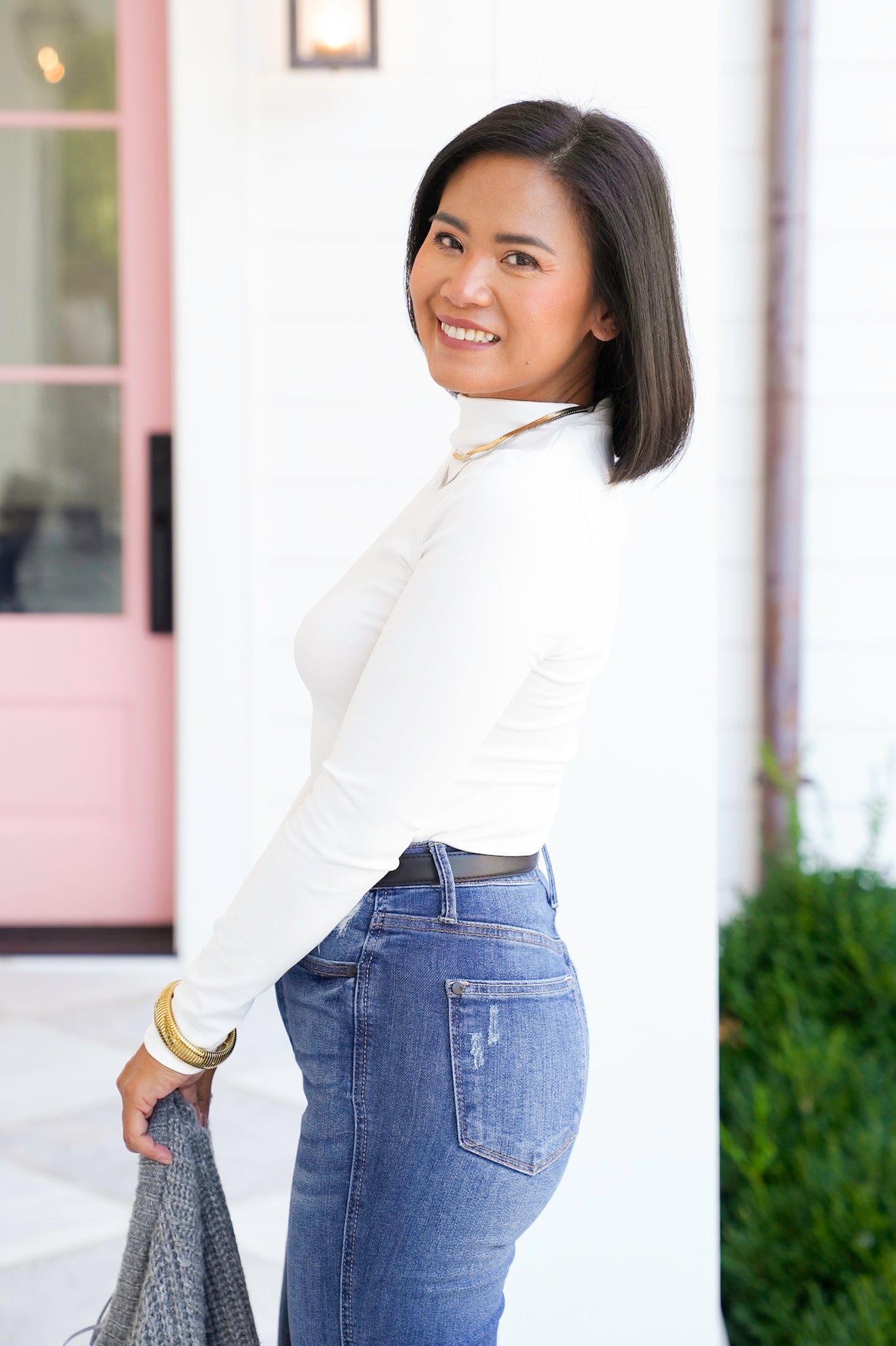 Plus/Reg Knit Long Sleeve Mock Neck Top