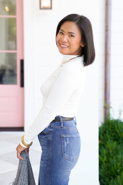 Plus/Reg Knit Long Sleeve Mock Neck Top