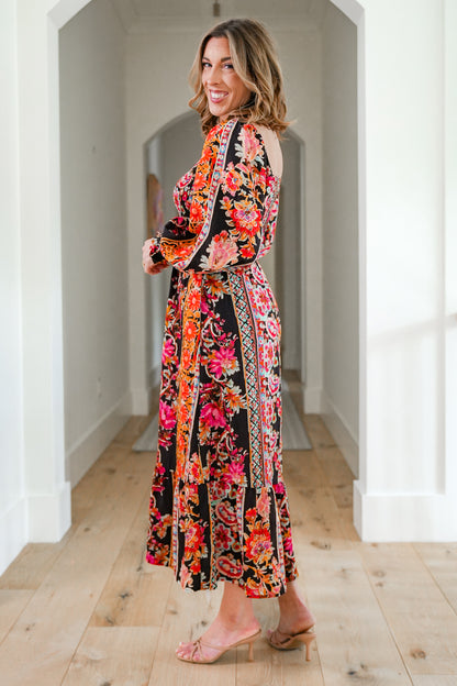 Plus/Reg Long Sleeve Floral Print Smocked Bodice Maxi Dress