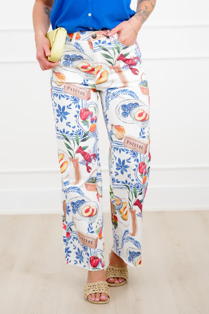 Plus/Reg Brunch Print High Rise Twill Pants