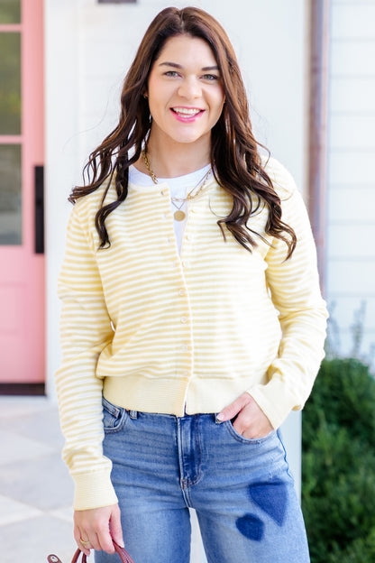 Stripe Long Sleeve Button Up Cardigan Sweater