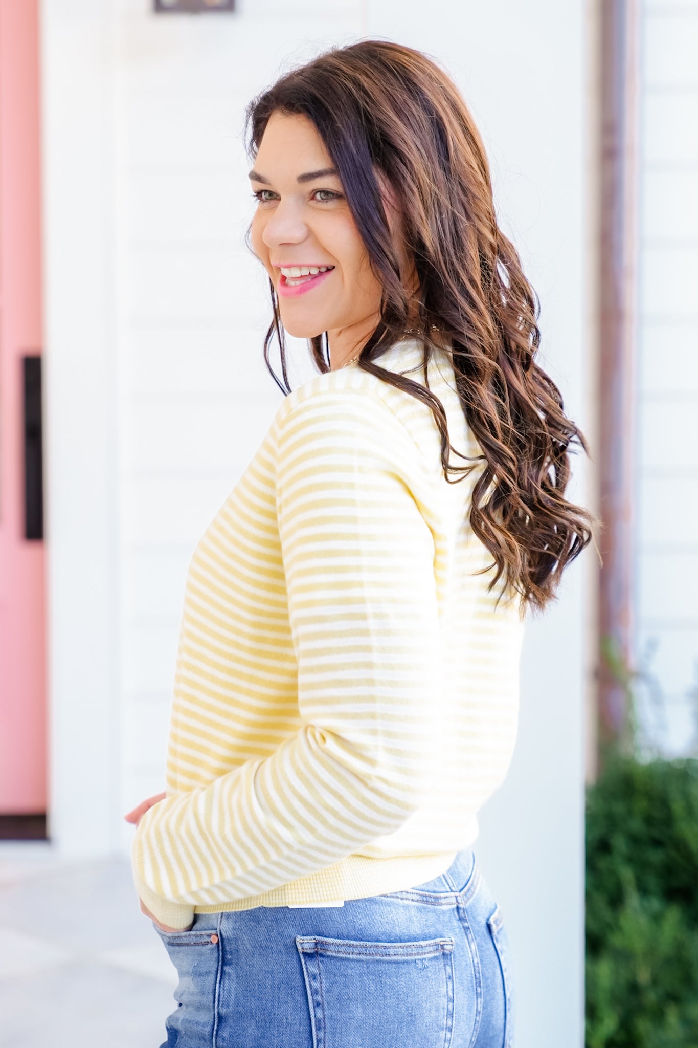 Stripe Long Sleeve Button Up Cardigan Sweater