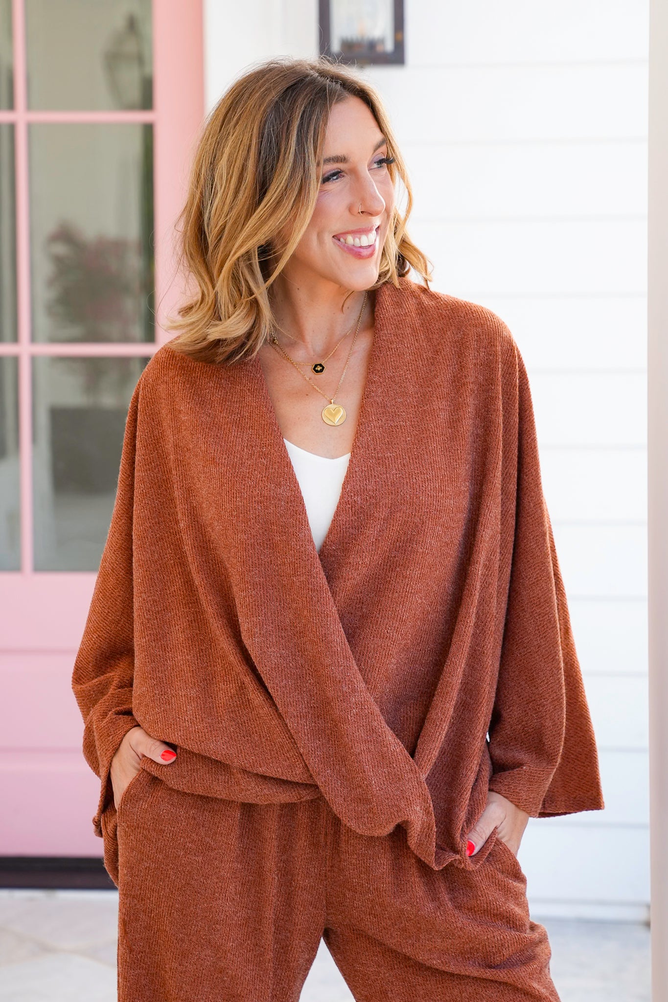 Door Buster! Plus/Reg Long Sleeve Wrap Front Top and Pant Set