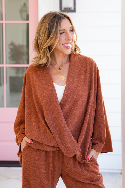 Door Buster! Plus/Reg Long Sleeve Wrap Front Top and Pant Set