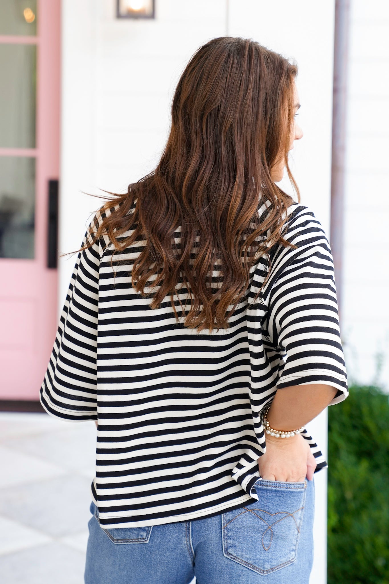 Stripe Short Raglan Sleeve Knit Top