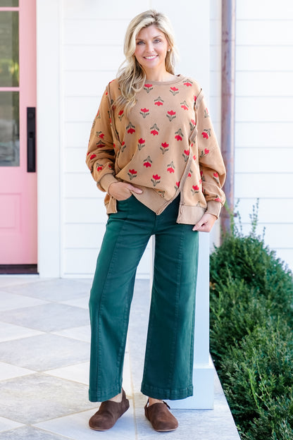 Floral Print Long Sleeve Pullover Top