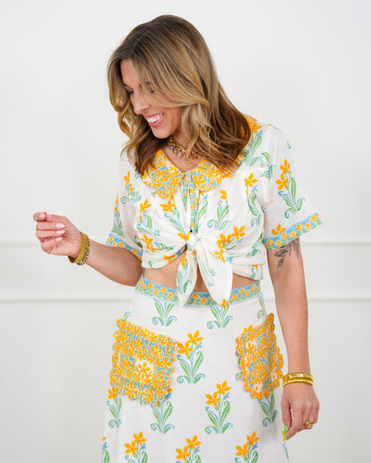 POL Floral Print Short Sleeve Button Up Blouse