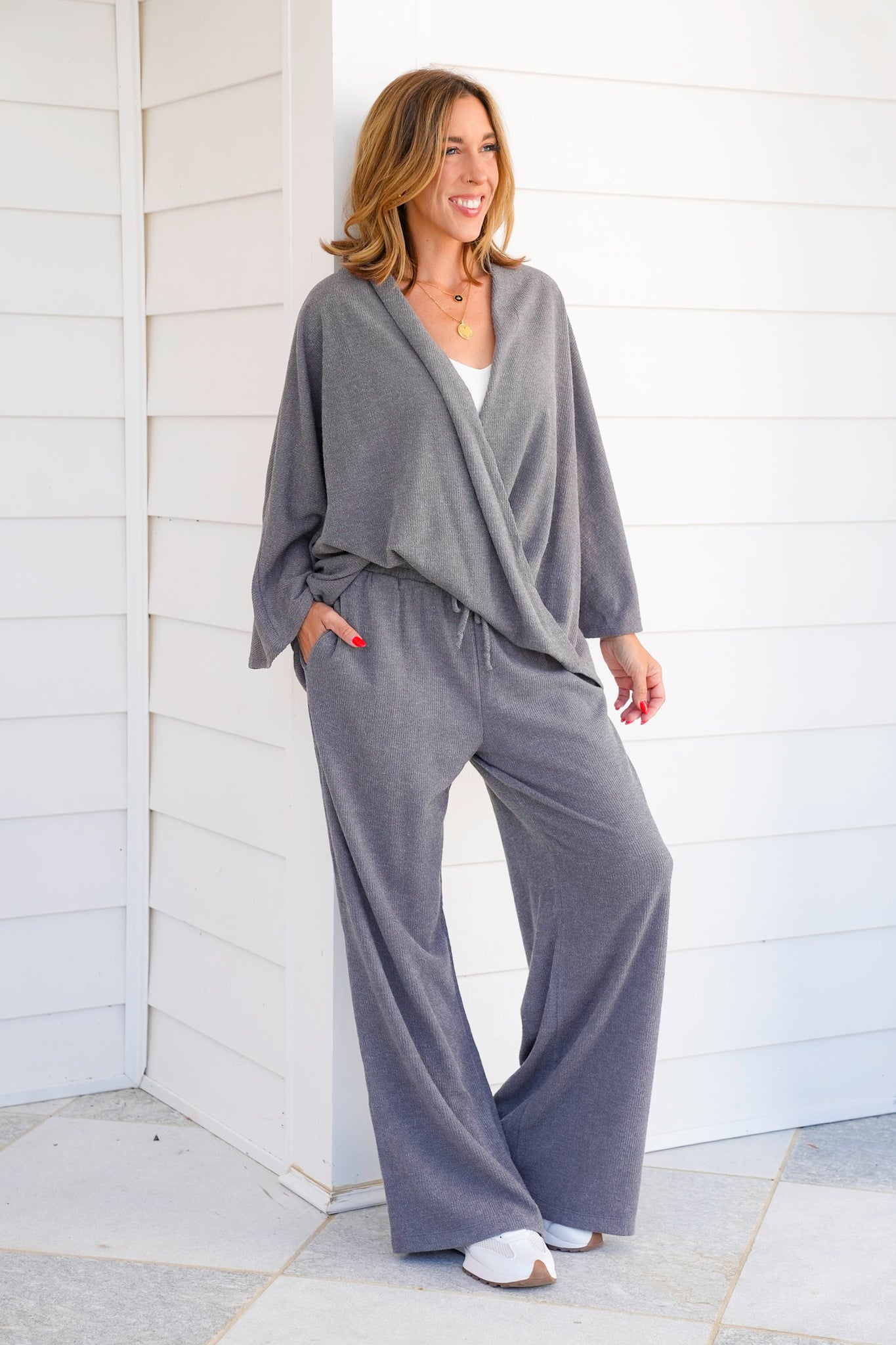 Door Buster! Plus/Reg Long Sleeve Wrap Front Top and Pant Set