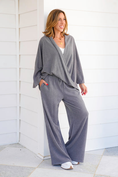 Door Buster! Plus/Reg Long Sleeve Wrap Front Top and Pant Set