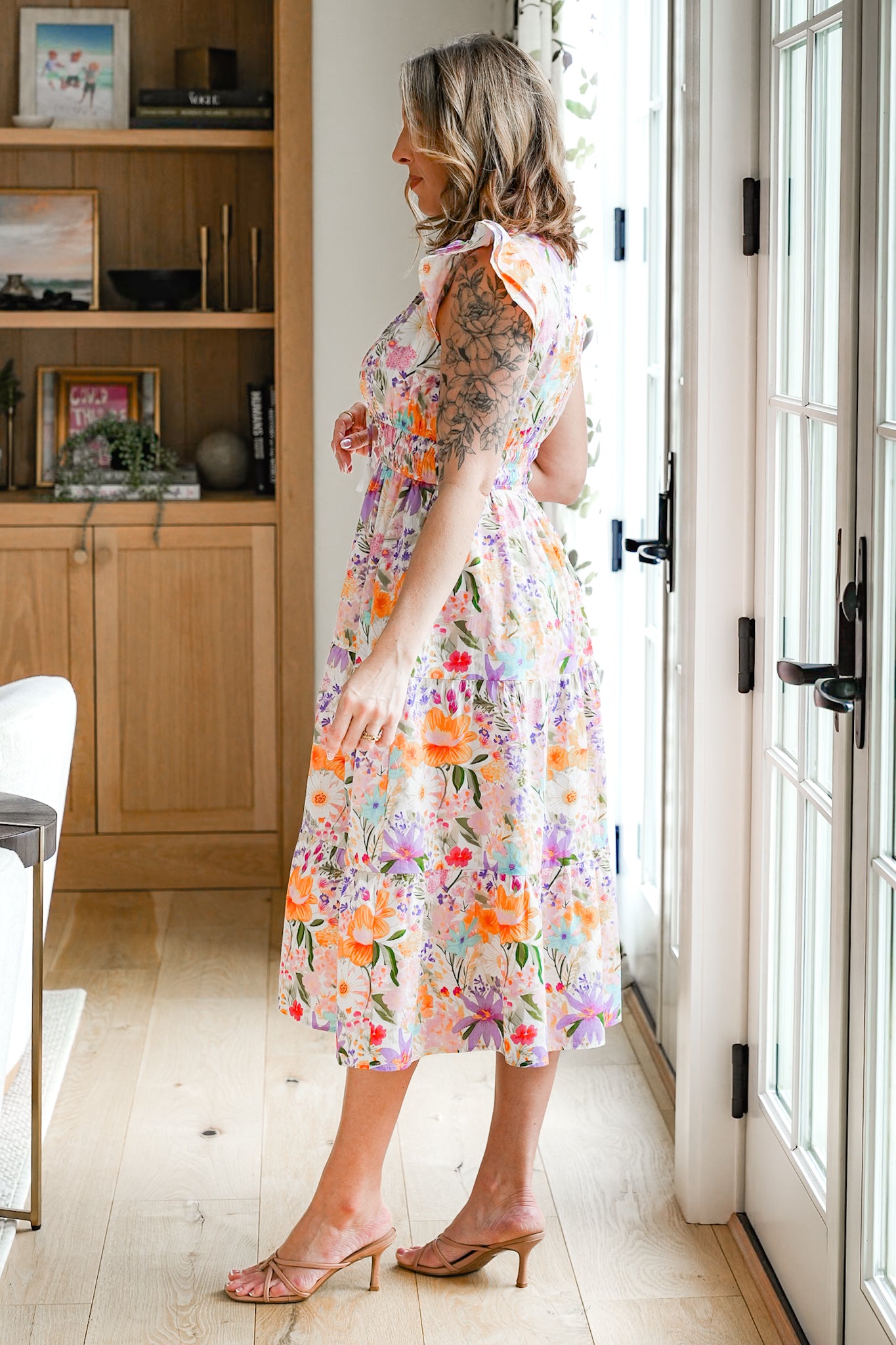 Plus/Reg Sleeveless Floral Print Midi Dress With Front Neck Tie