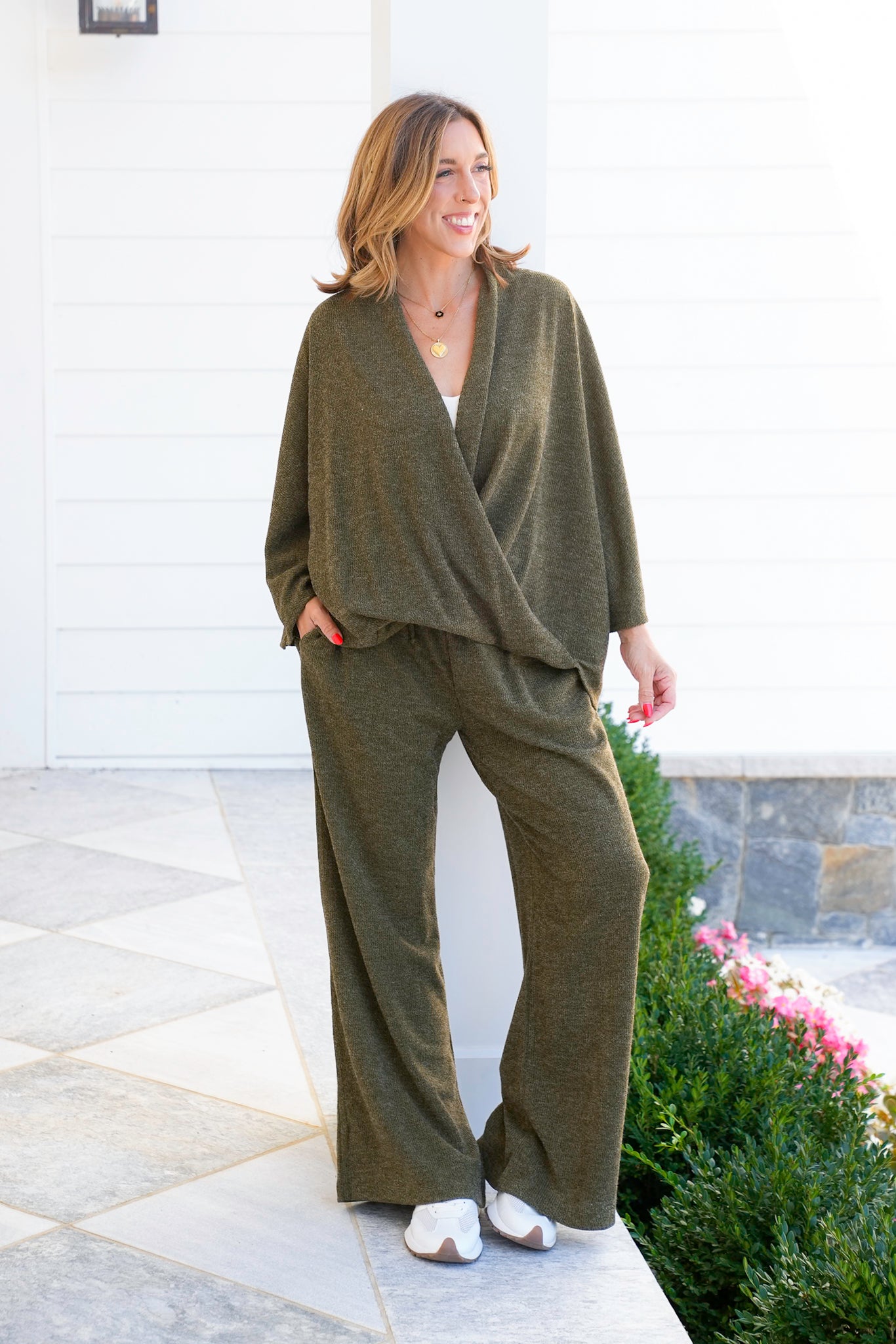 Door Buster! Plus/Reg Long Sleeve Wrap Front Top and Pant Set