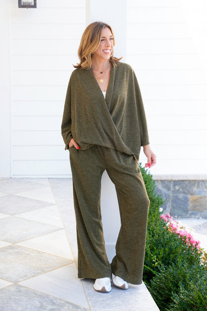 Door Buster! Plus/Reg Long Sleeve Wrap Front Top and Pant Set